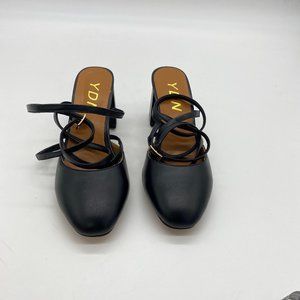 YDN Closed Round Toe Slingback Chunky High Heel Sandals Strappy Dress Shoes